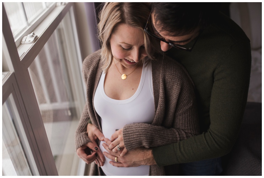 Oneonta NY maternity photography, Expecting couple embracing,