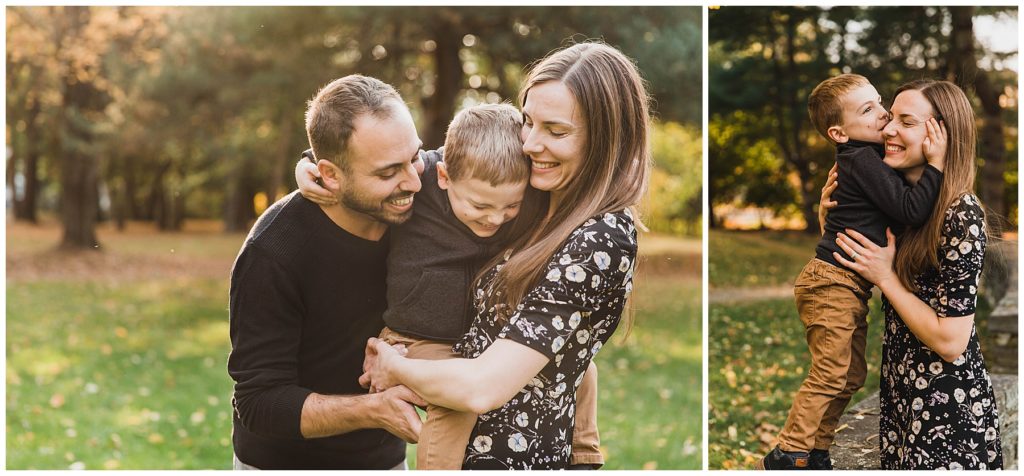 Oneonta Family Photographer, Mom dad and son together at park