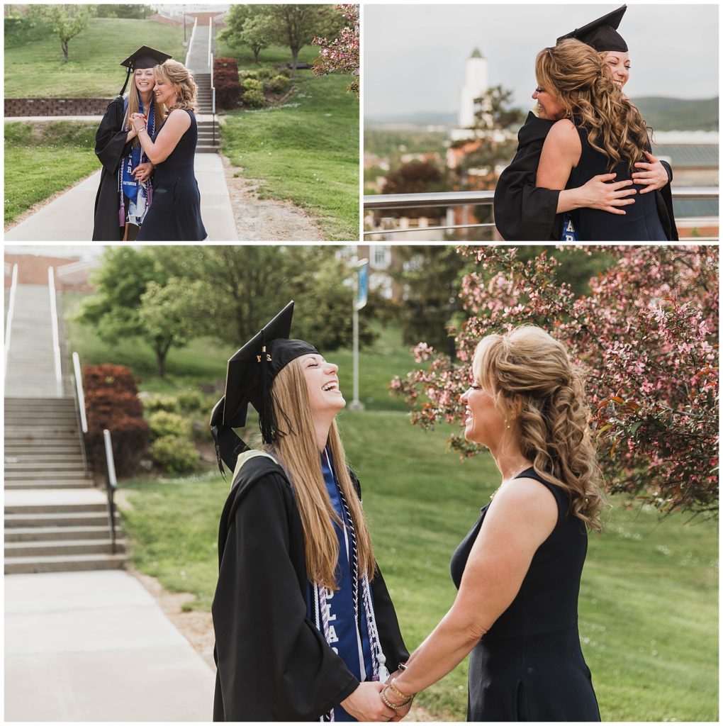 Portrait photographer Oneonta NY, graduate with her mom hugging