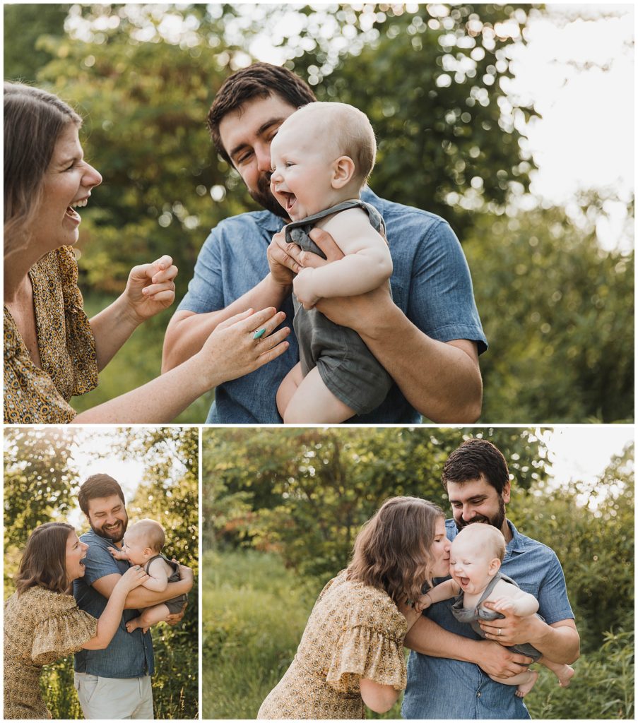 Upstate NY Family Photographer, keeping baby happy with mom and dad