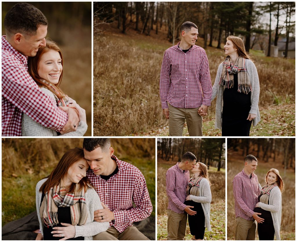 maternity photography in Oneonta NY mom and dad to be smiling and walking 
