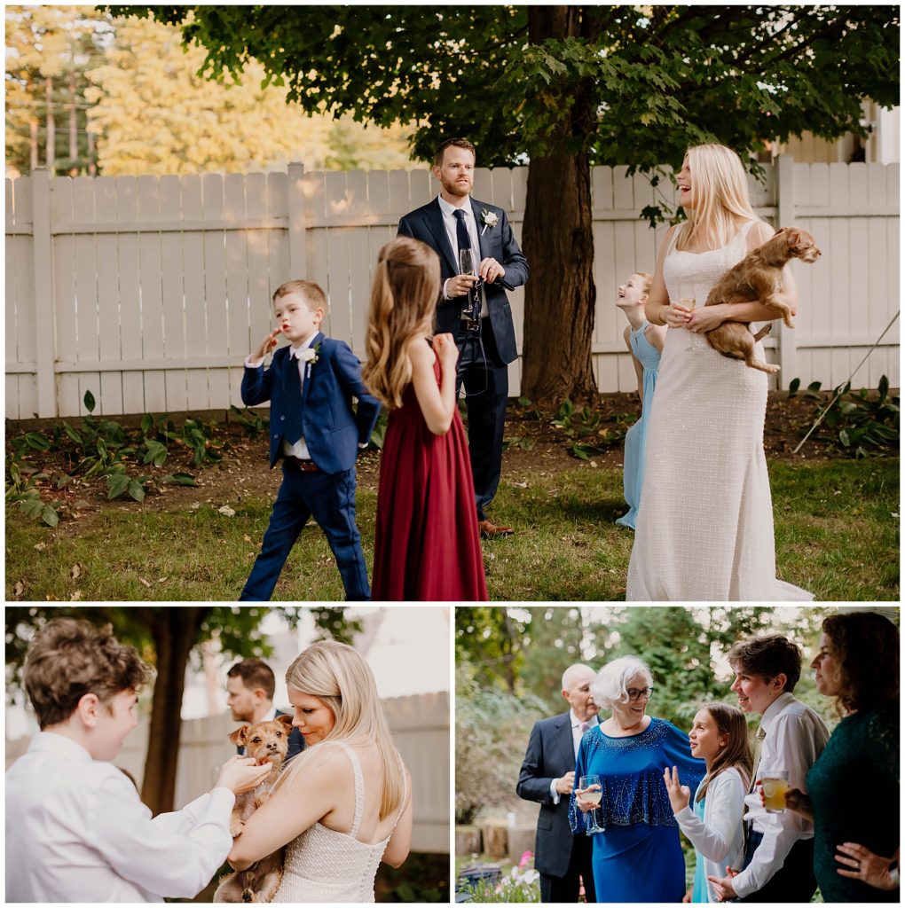 Albany NY wedding photographer, bride and family dancing 