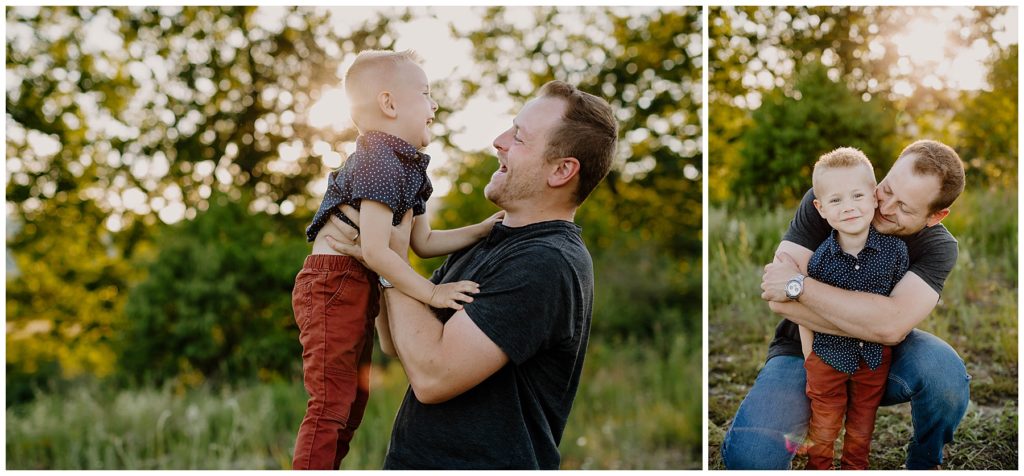 Cooperstown NY Family Photographer, Dad and son playing at sunset 